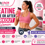 Creatine before or after workout for women timing guide showing the best time to take creatine for strength and recovery.